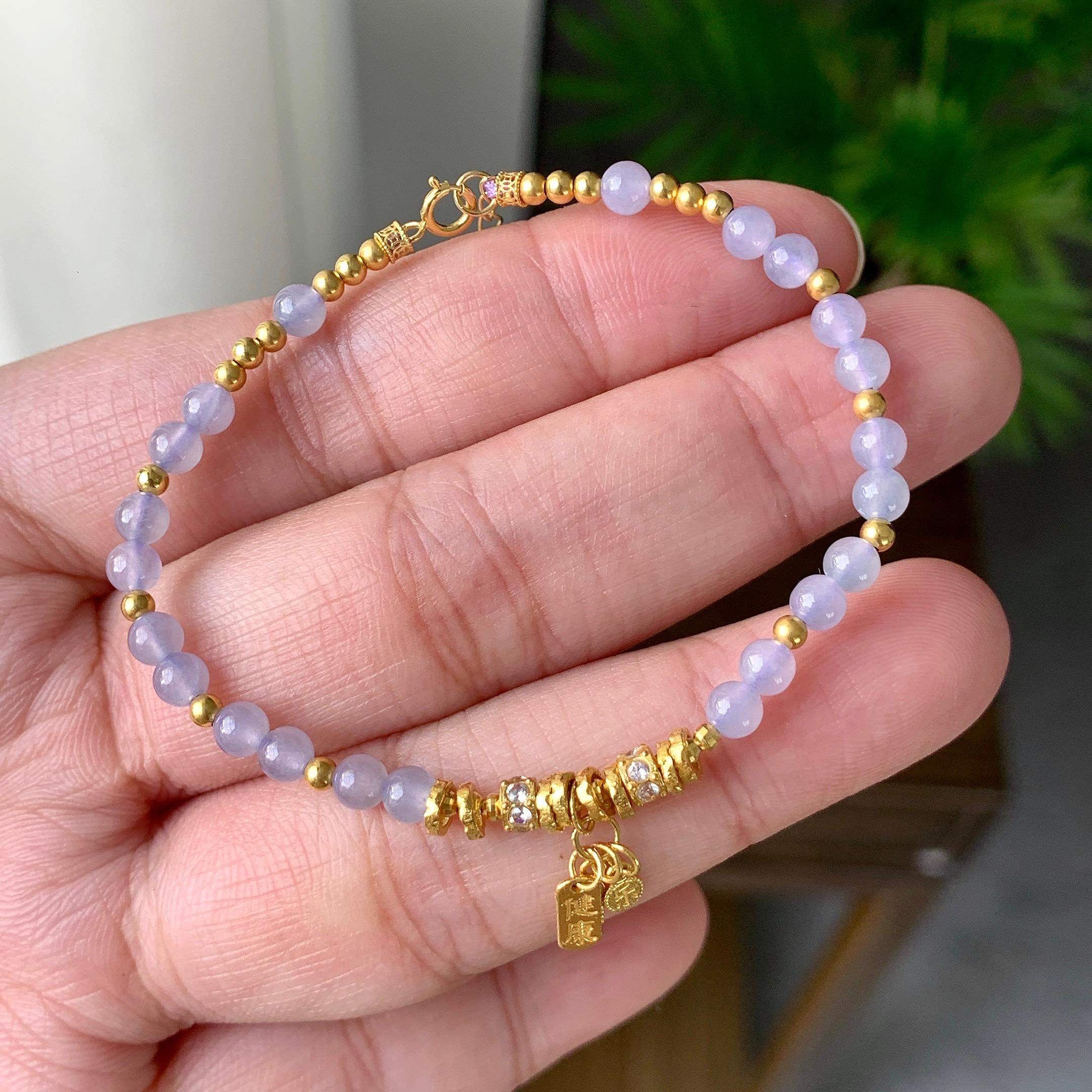 18K金钻镶糯冰种淡紫罗兰小米珠手链（yc232458）