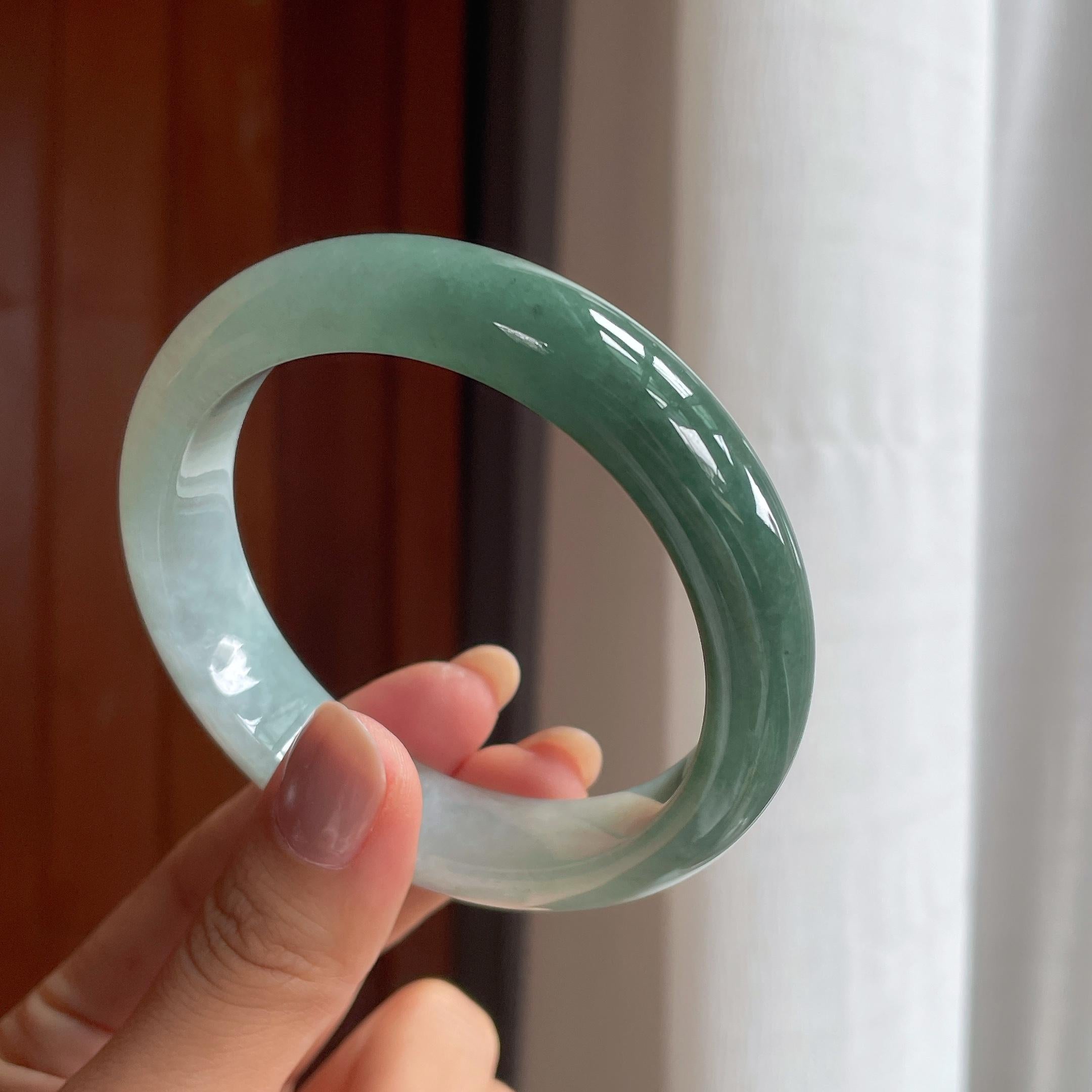 冰种半山半水翡翠平安镯（59mm）（yc404777）