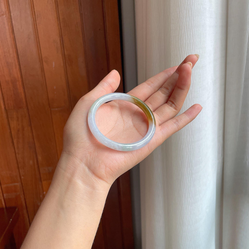 糯冰黄翡圆条翡翠手镯(53.5mm)（yc402810）