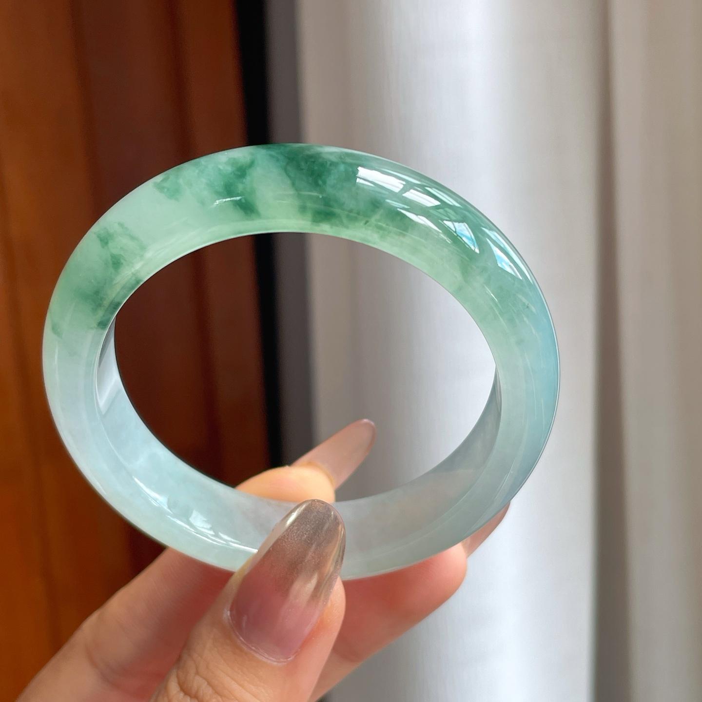 冰种飘花翡翠平安镯（53.5mm）（yc230328）
