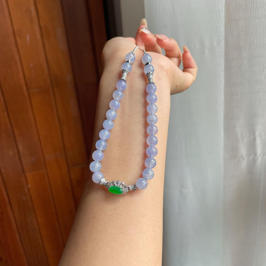 18k金镶冰种紫罗兰翡翠珠串项链（yc228472）