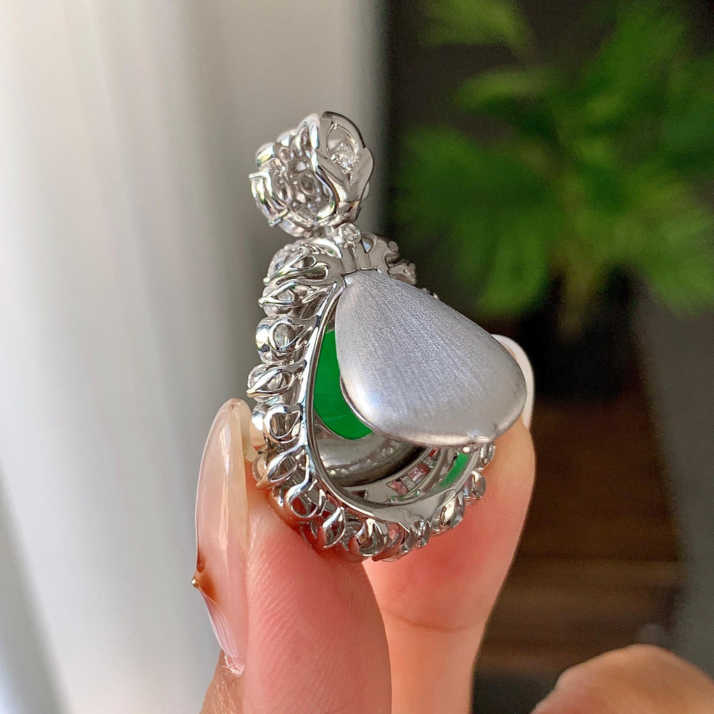 18k金钻镶糯冰种满绿葫芦吊坠（yc242675）