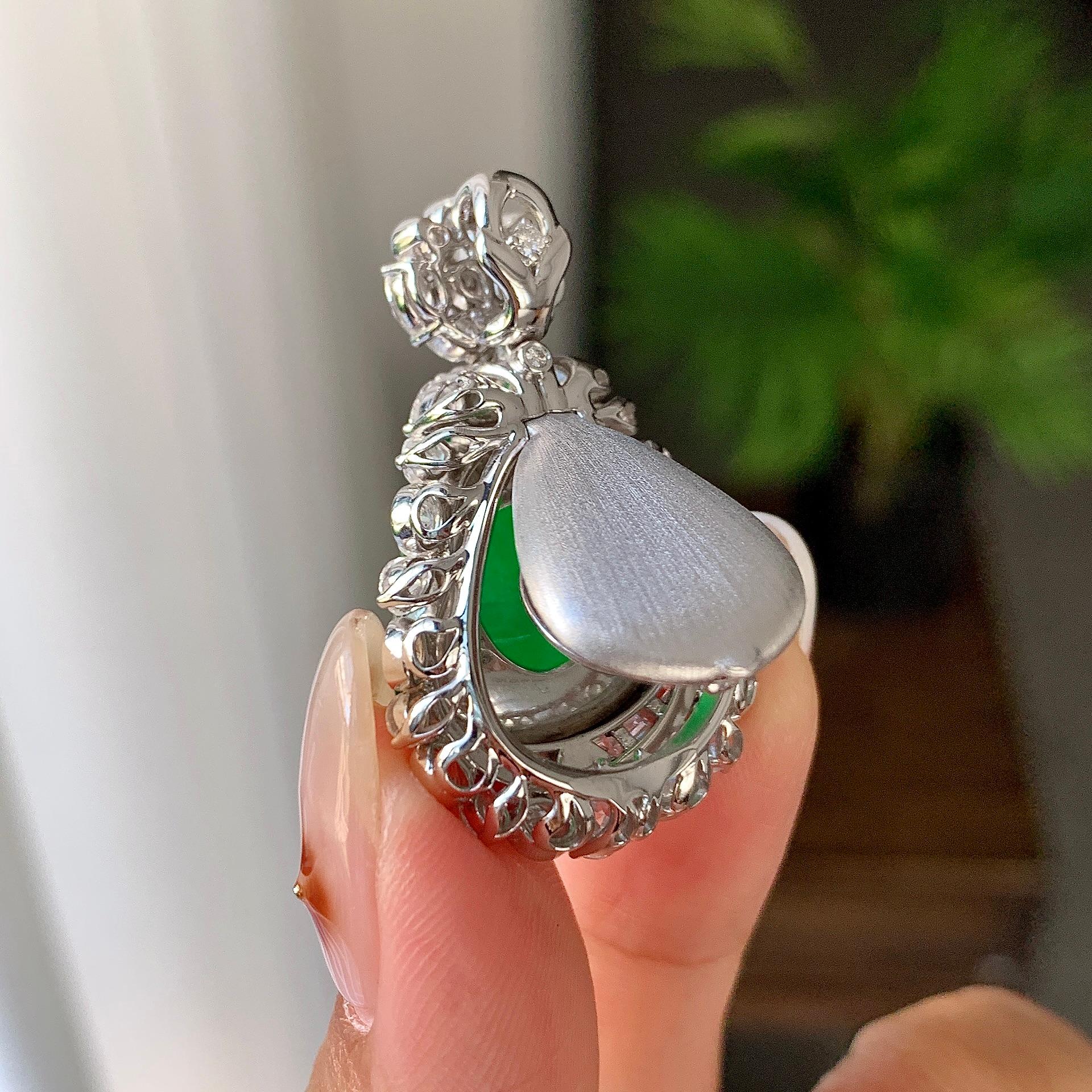 18k金钻镶糯冰种满绿葫芦吊坠（yc242675）