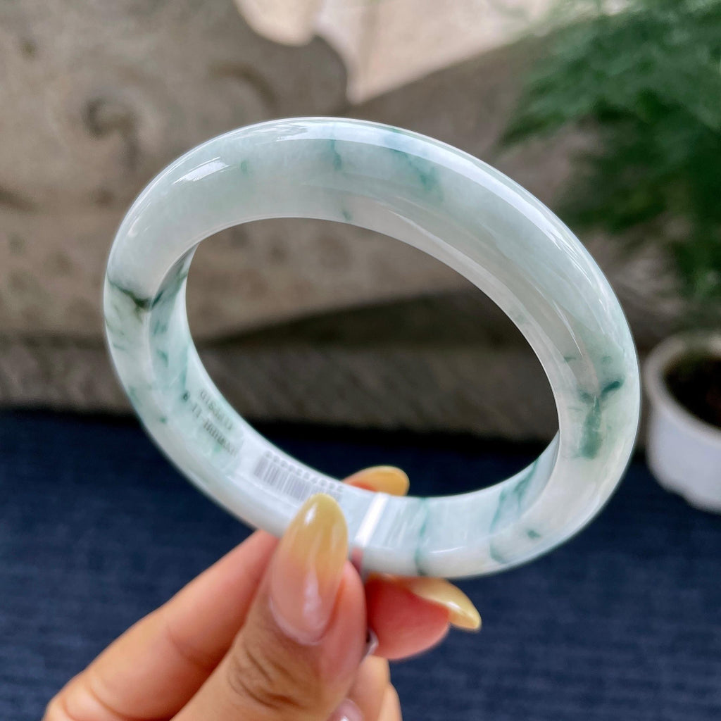 大圈口 细糯种飘花正圈平安镯58.1圈 天然缅甸A货翡翠（yc481919）