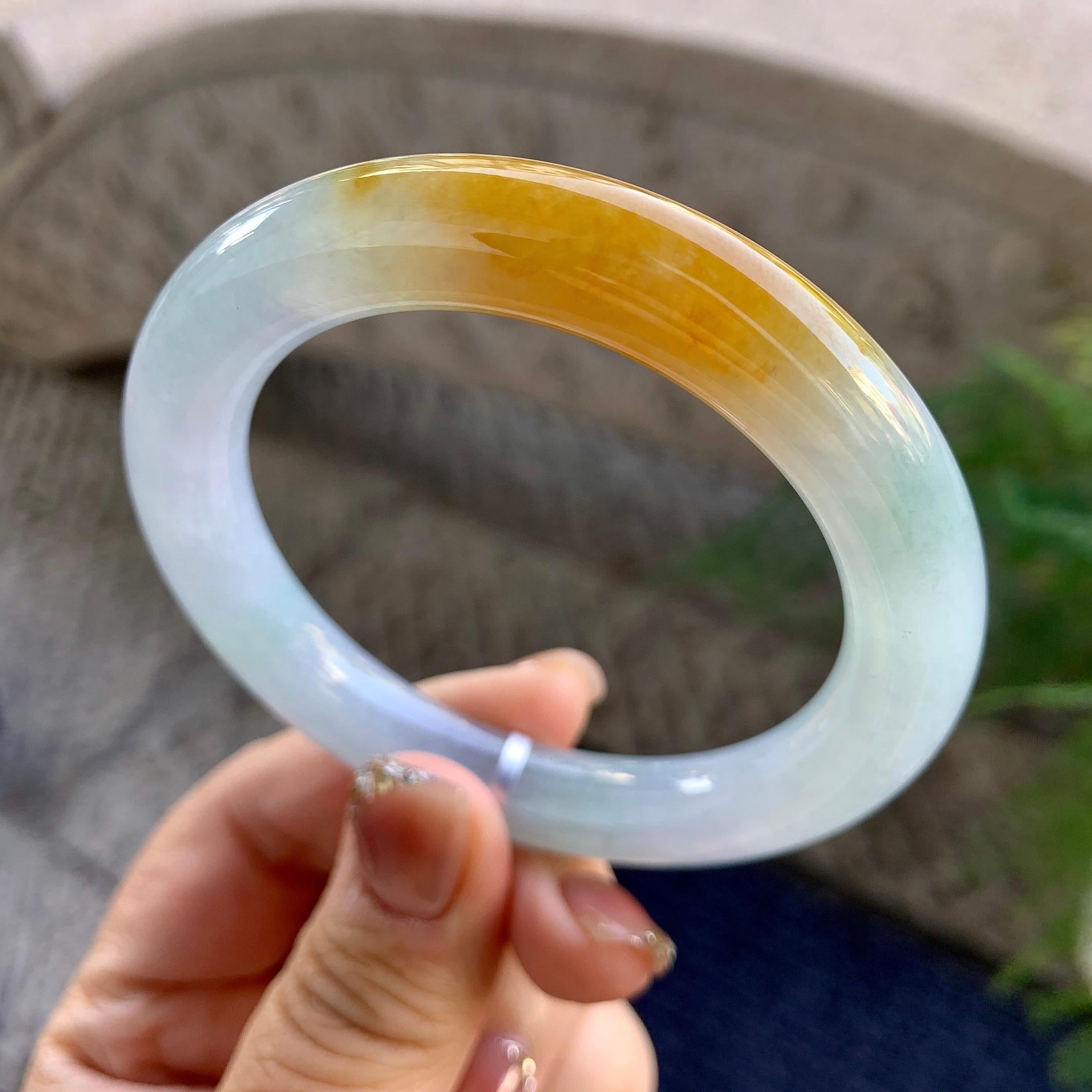 糯冰种黄翡圆条手镯（54.3mm）（yc276215）
