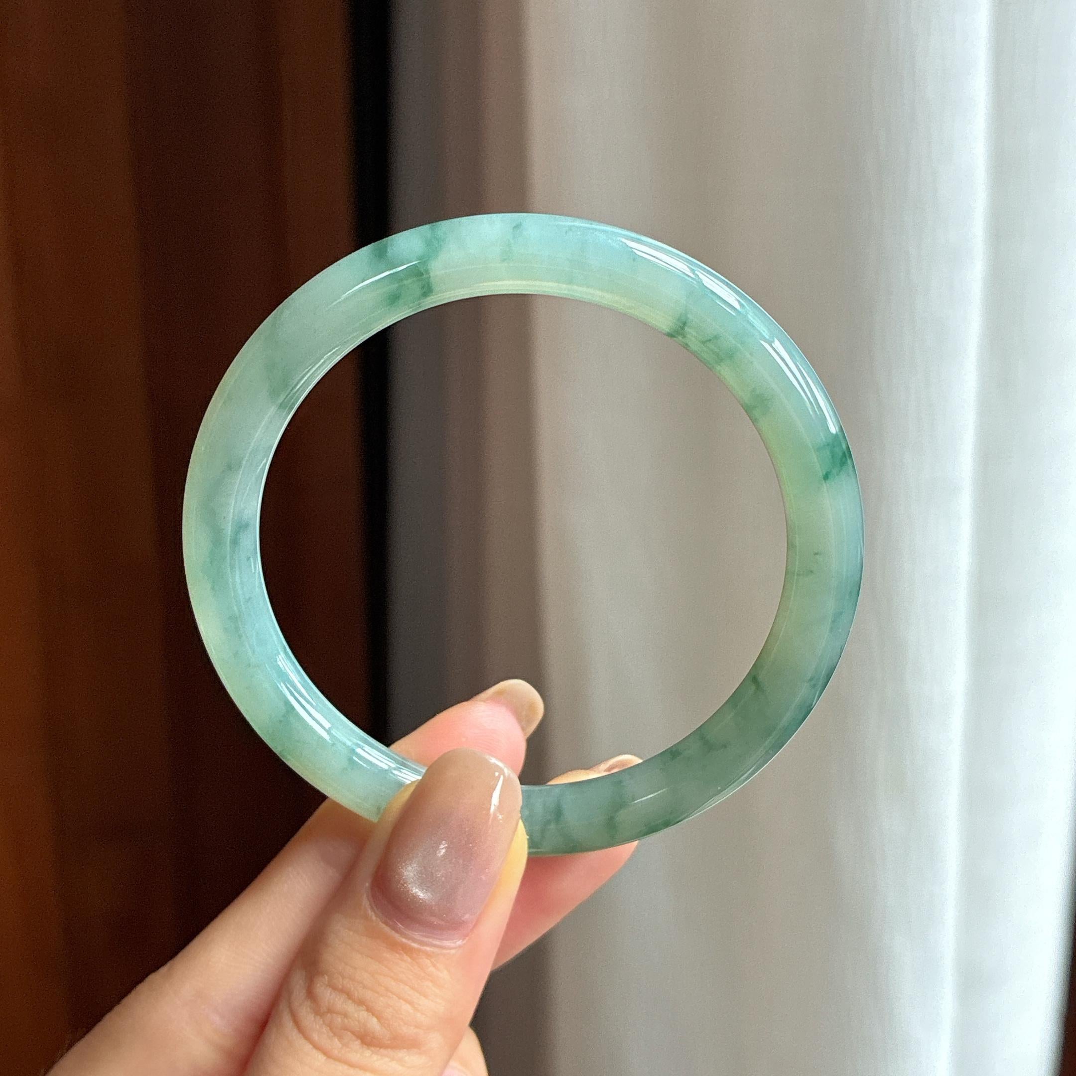 糯冰飘花翡翠圆条手镯 51圈（yc435332）