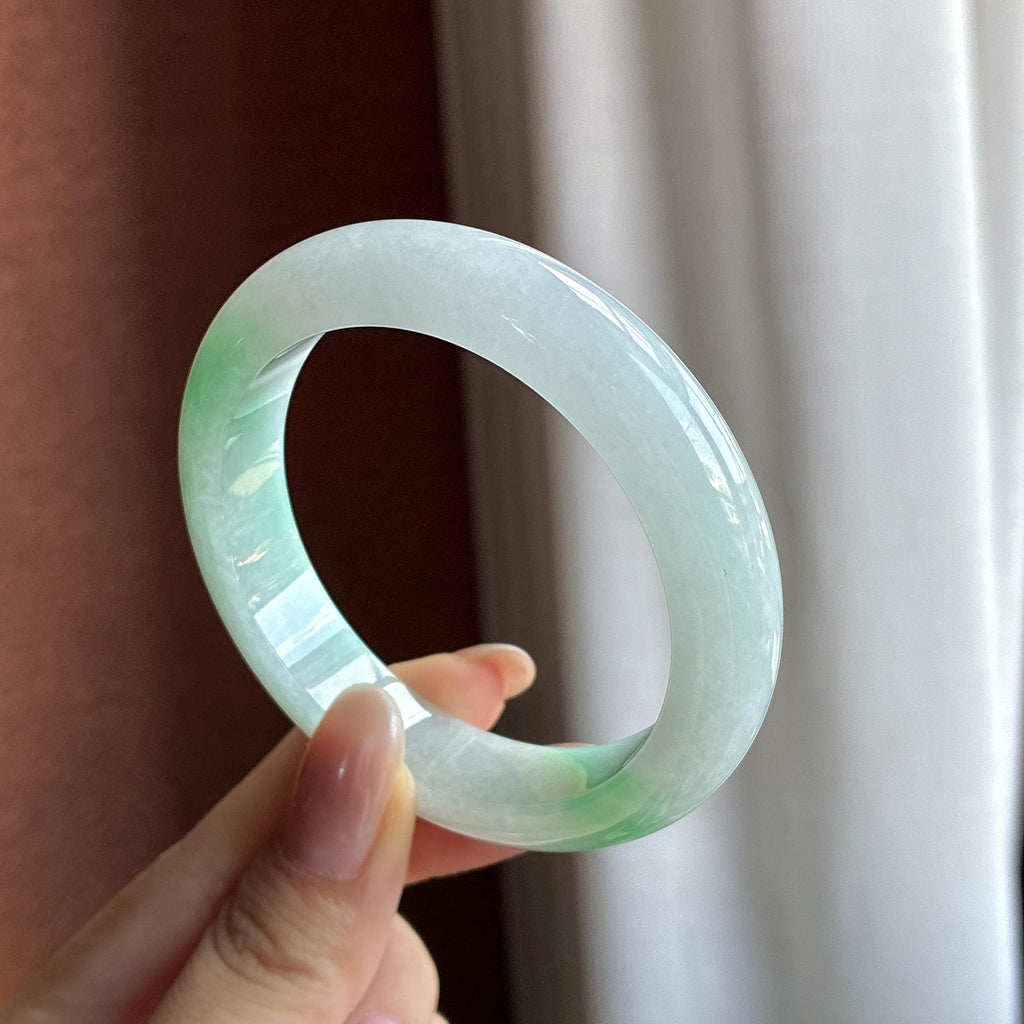 小圈口 糯冰白底青正圈平安镯 53圈（yc722397）