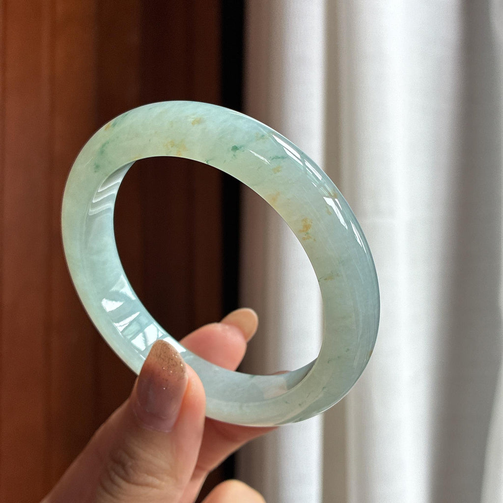 糯冰飘花带洒金正圈平安镯 56圈 天然缅甸A货翡翠（yc454501）