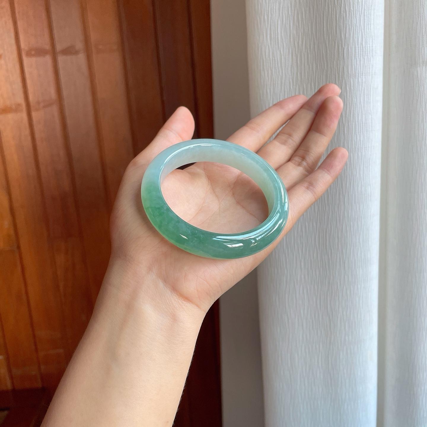 糯冰半山半水翡翠平安镯（59mm)（yc380050）