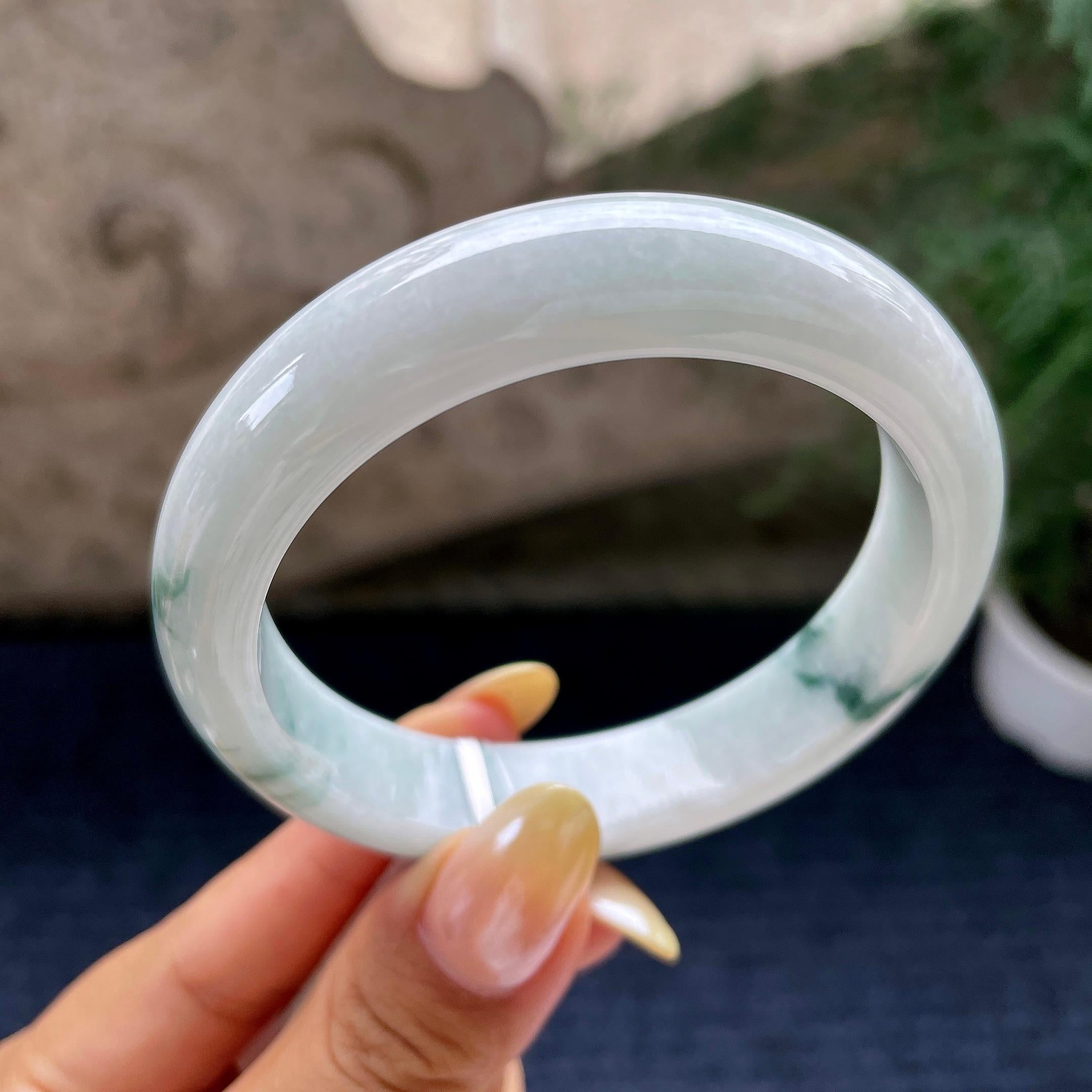 细糯种飘花正圈平安镯57圈 天然缅甸A货翡翠（yc464067）