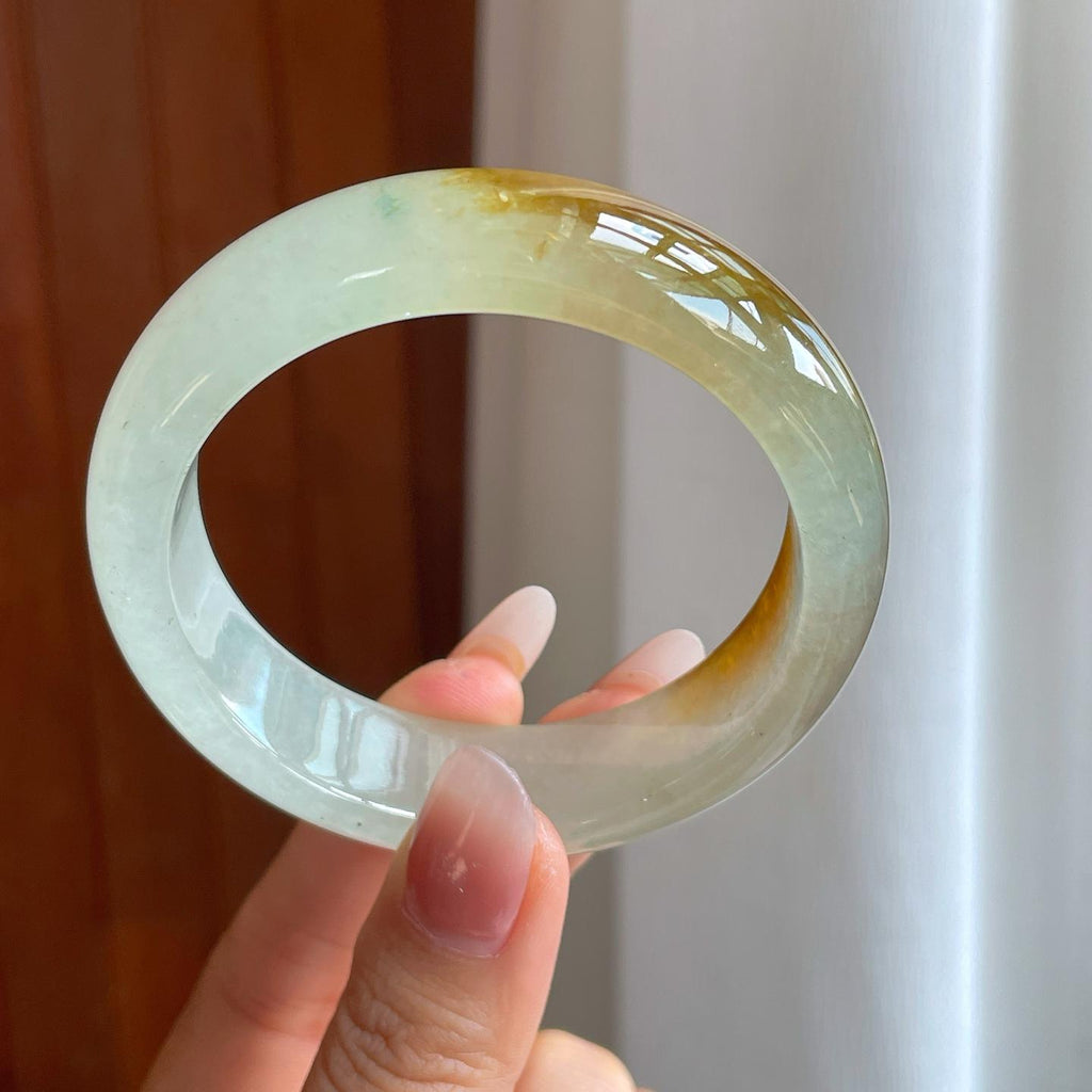 冰种带黄翡翡翠平安镯（56.5mm）（yc310607）