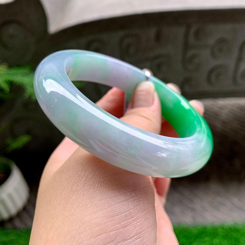 细糯种淡紫底飘阳绿宽版轮胎手镯（60.4mm）（yc254110）