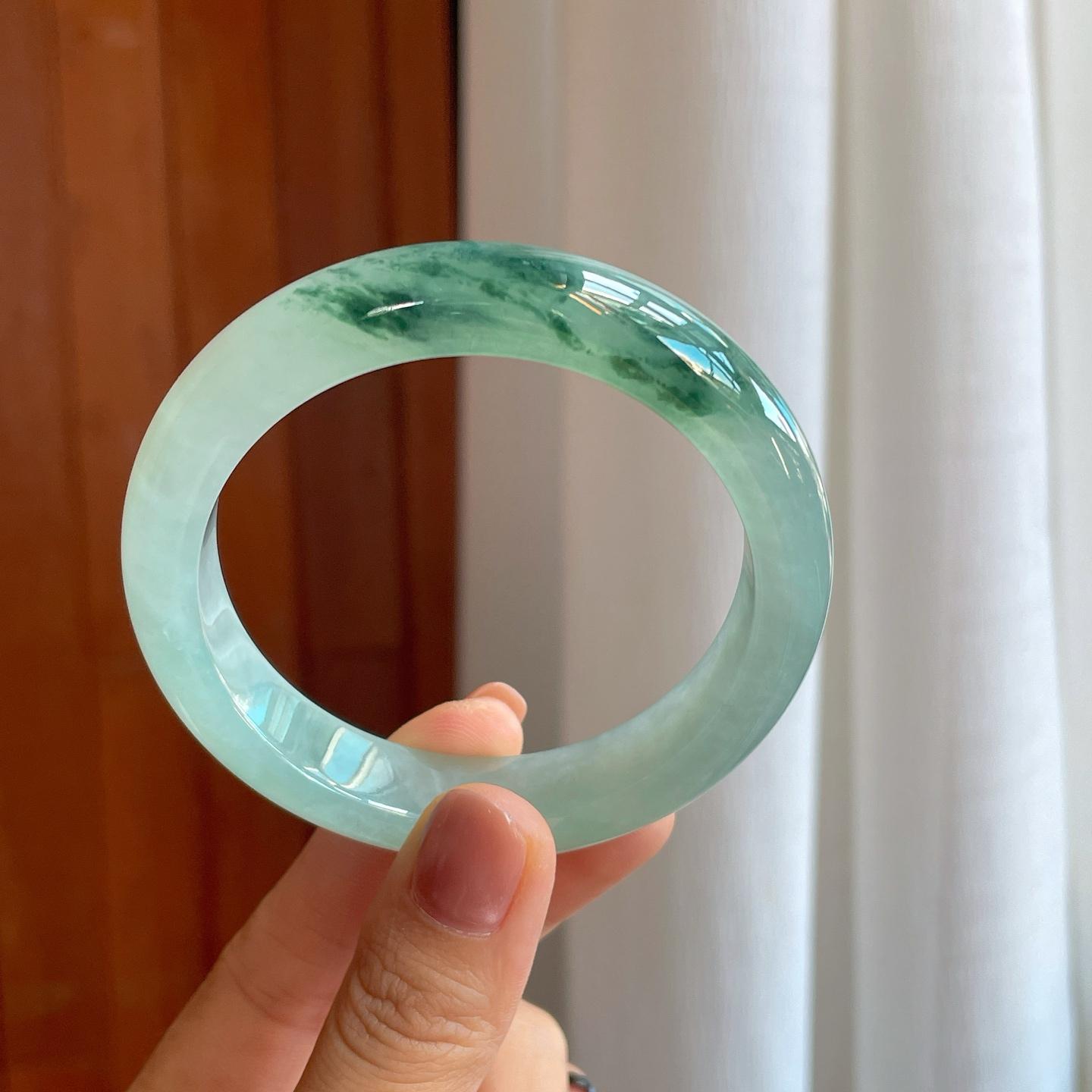 冰种飘花翡翠平安镯（58.2mm）（yc278715）