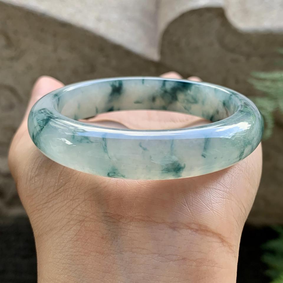 冰飘花翡翠平安镯（55mm）（TF06261519）