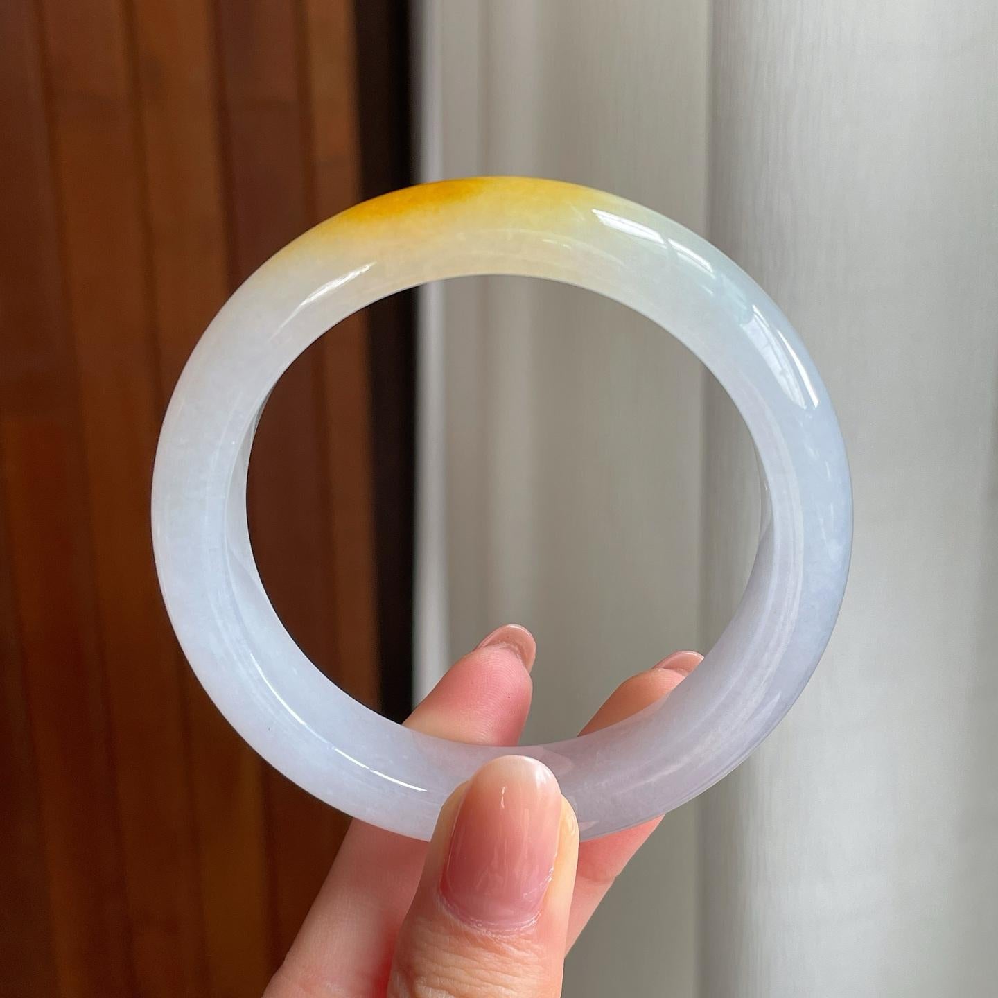 冰种黄翡翡翠平安镯（56.6mm)（yc330574）