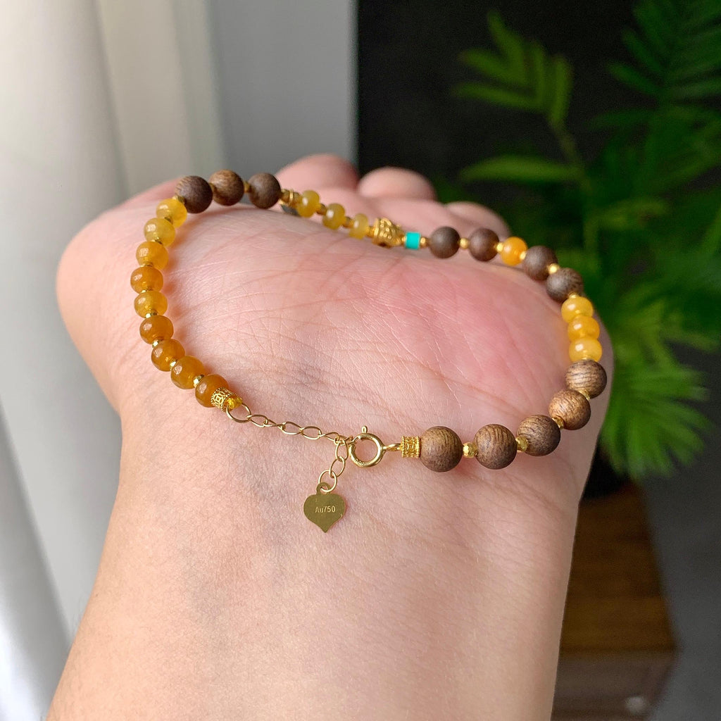 18K金镶糯冰种黄翡算盘珠手链（yc207252）