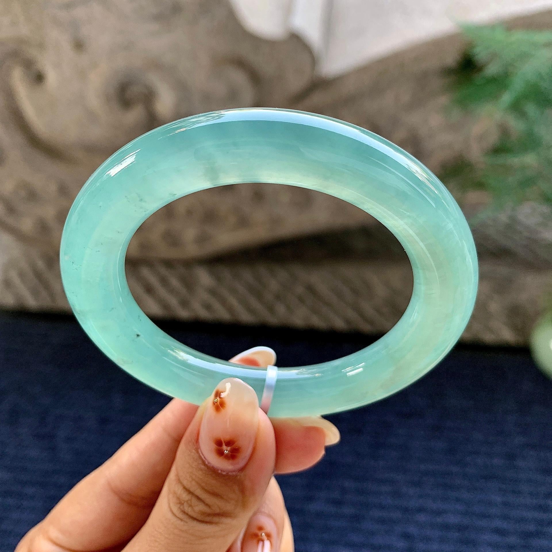 糯冰种蓝底圆条手镯（53.1mm）（yc243451）