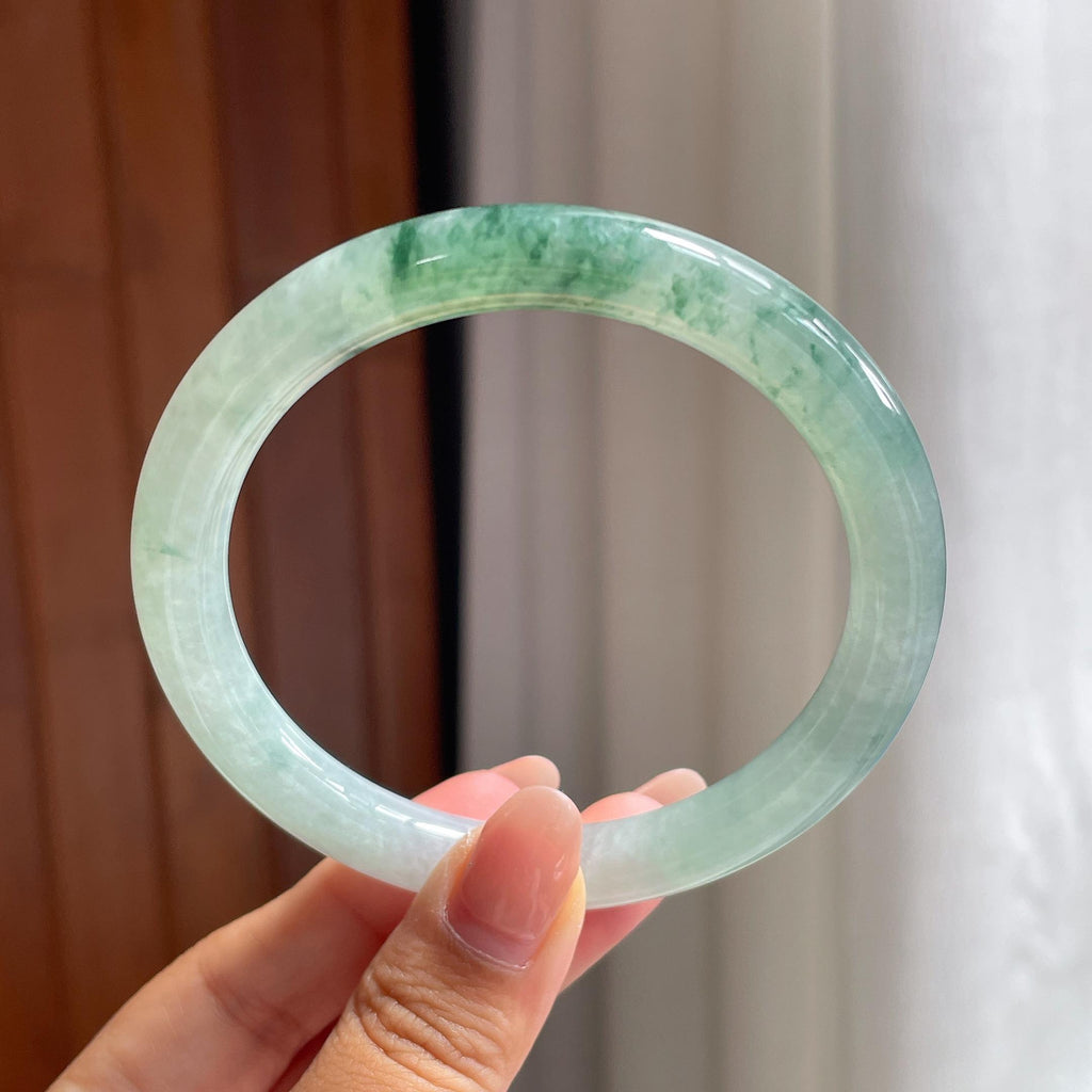 糯冰飘花圆条手镯 58圈 天然缅甸A货翡翠（yc693795）