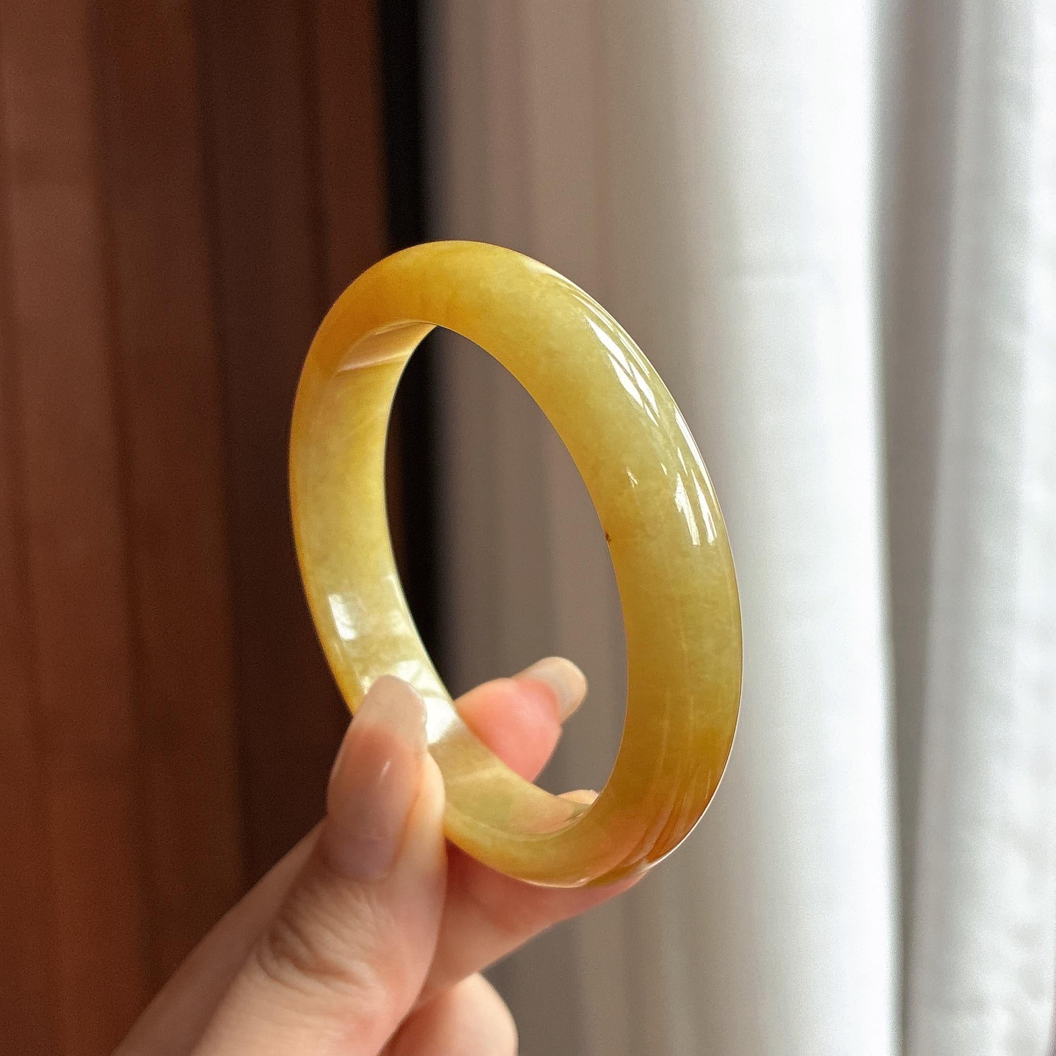 糯冰黄翡正圈平安镯 52圈 天然缅甸A货翡翠（yc463301）