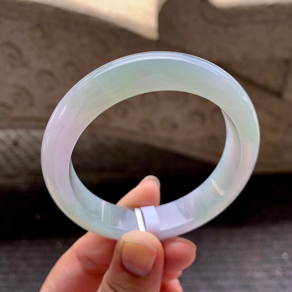 糯冰淡春彩翡翠平安镯（54.7mm）（TF06250009）