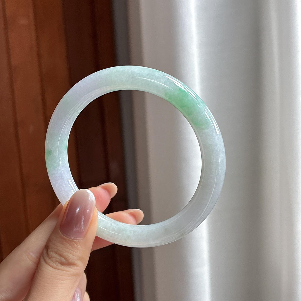 糯冰飘花圆条手镯 56圈 天然缅甸A货翡翠（yc697844）