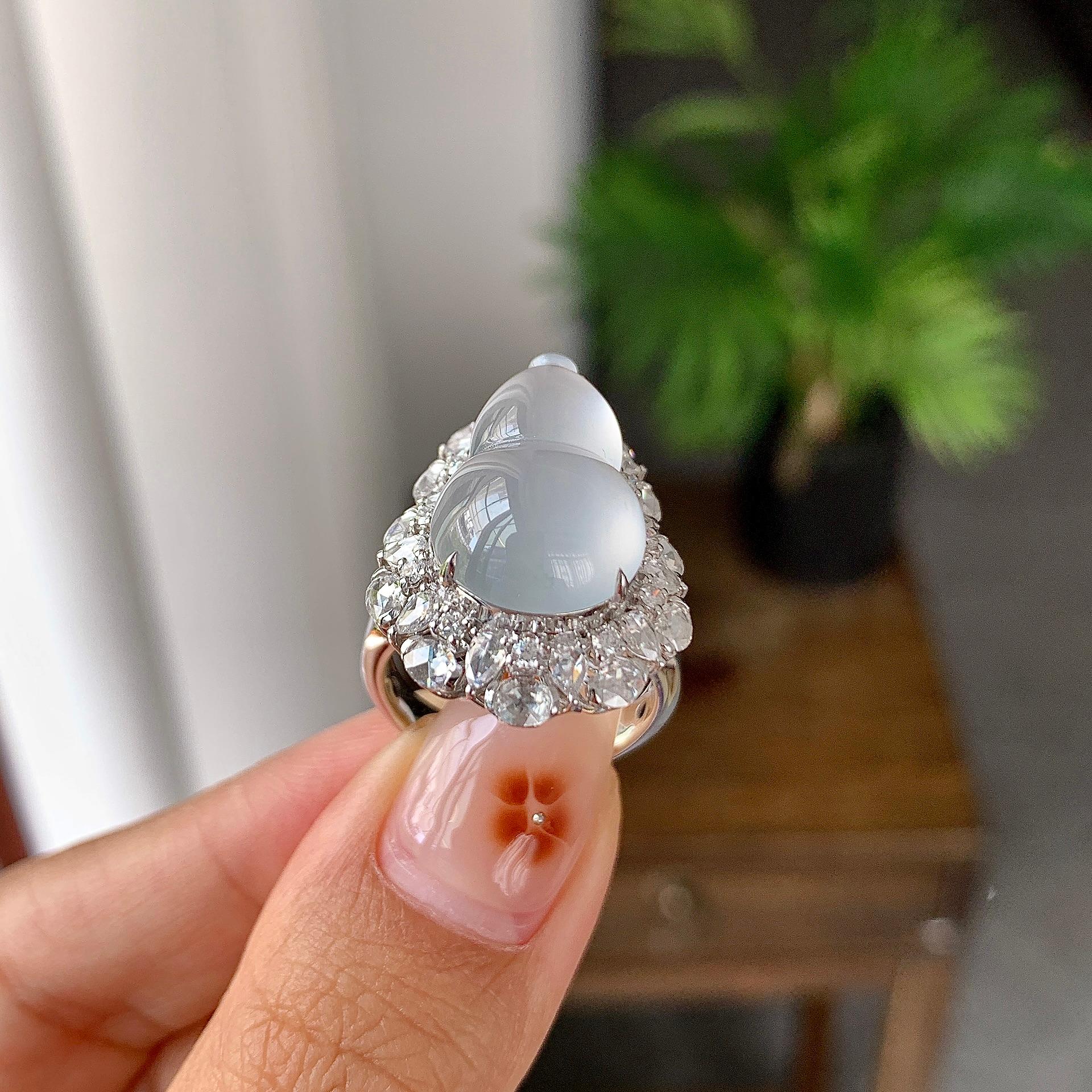 18k金钻镶高冰种无色葫芦戒指/吊坠（两用款）（yc255608）