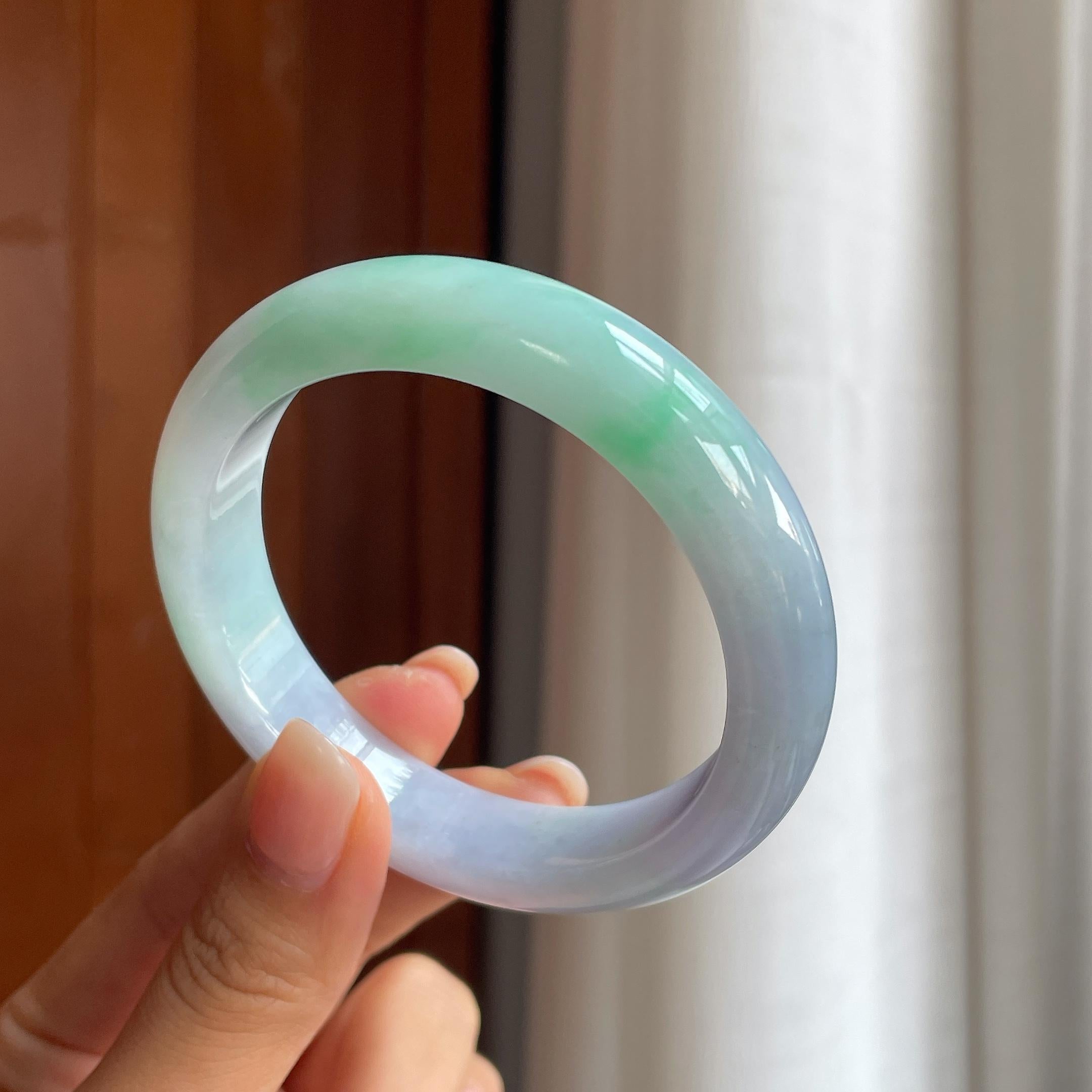 糯冰春彩翡翠平安镯(57.8mm)（yc402804）