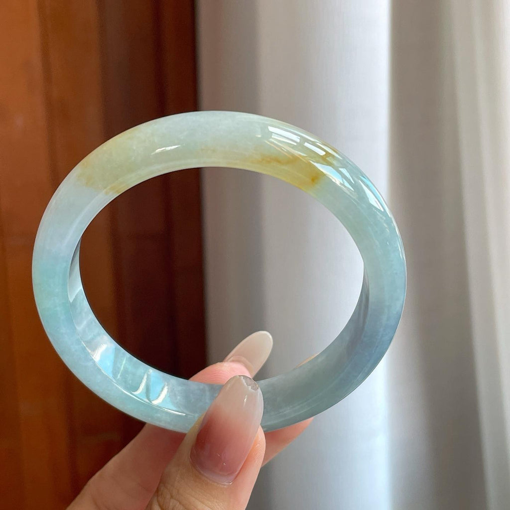 糯冰蓝底带黄翡翡翠平安镯（61mm（yc264144）