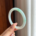 糯冰带色翡翠圆条手镯 57圈（yc435382）
