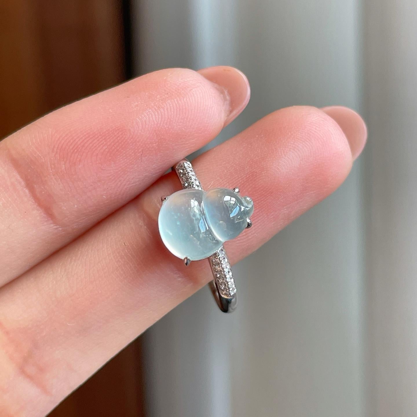 18k金镶冰种无色翡翠戒指（yc335283）