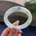 细糯种淡黄翡飘蓝花正圈平安镯  52.4圈口  天然缅甸A货翡翠（yc421226）