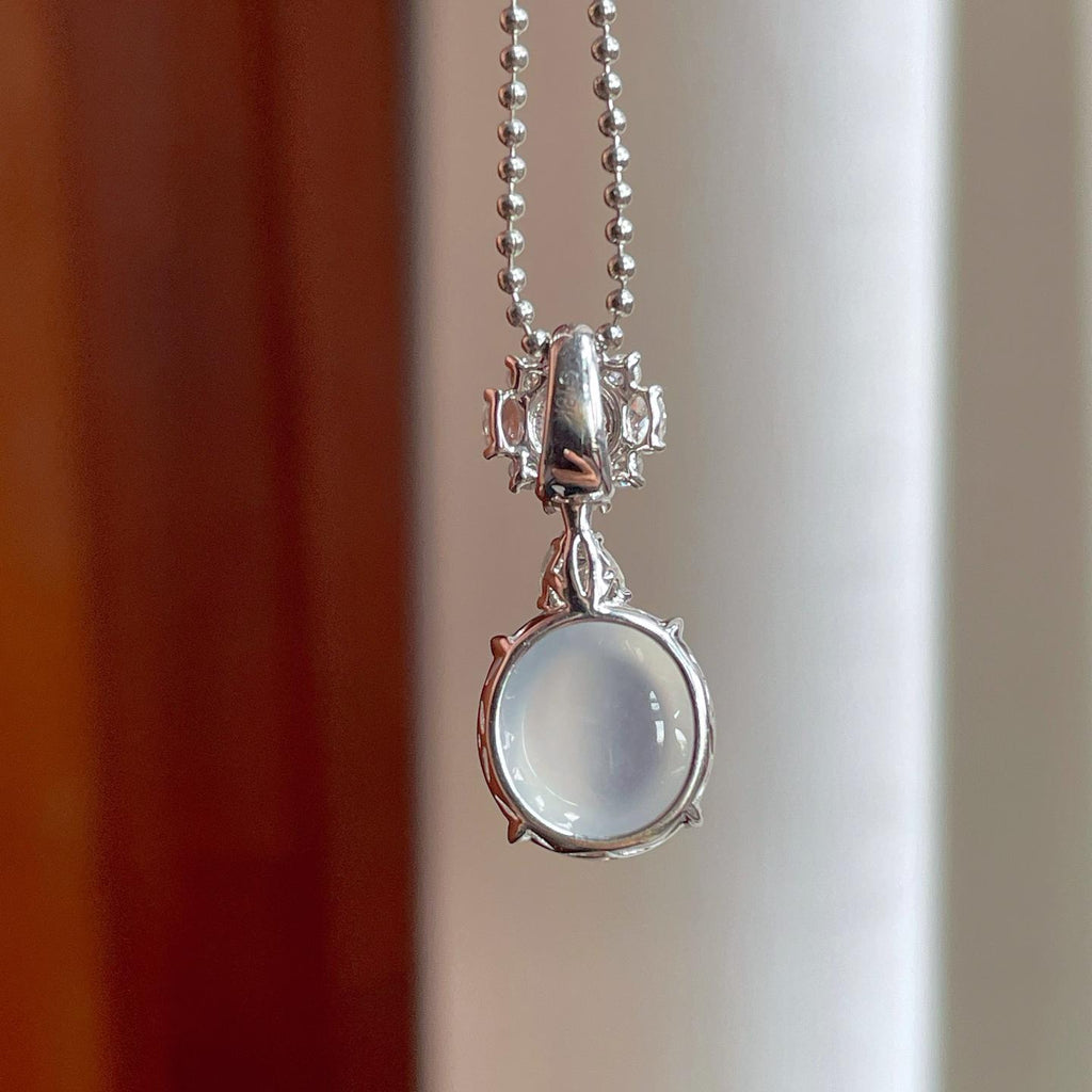 18k金钻镶冰种翡翠蛋面吊坠（yc257275）