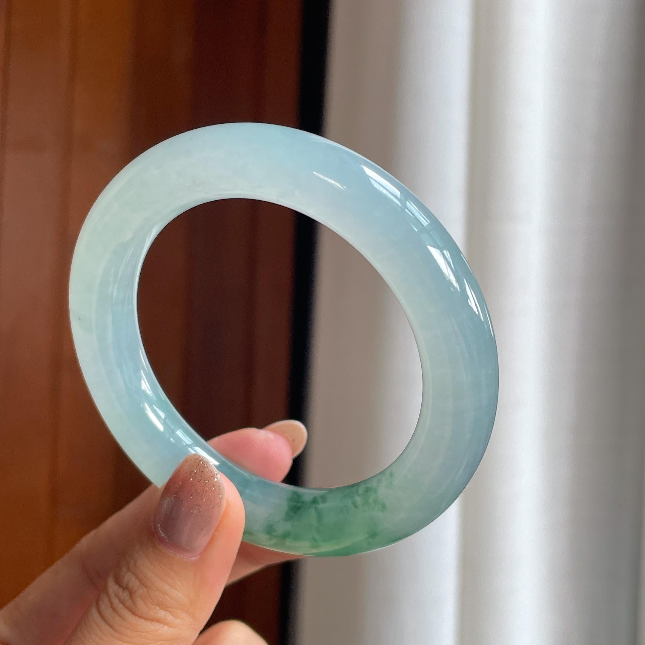 冰种飘花圆条手镯 55圈天然缅甸A货翡翠（yc440570）