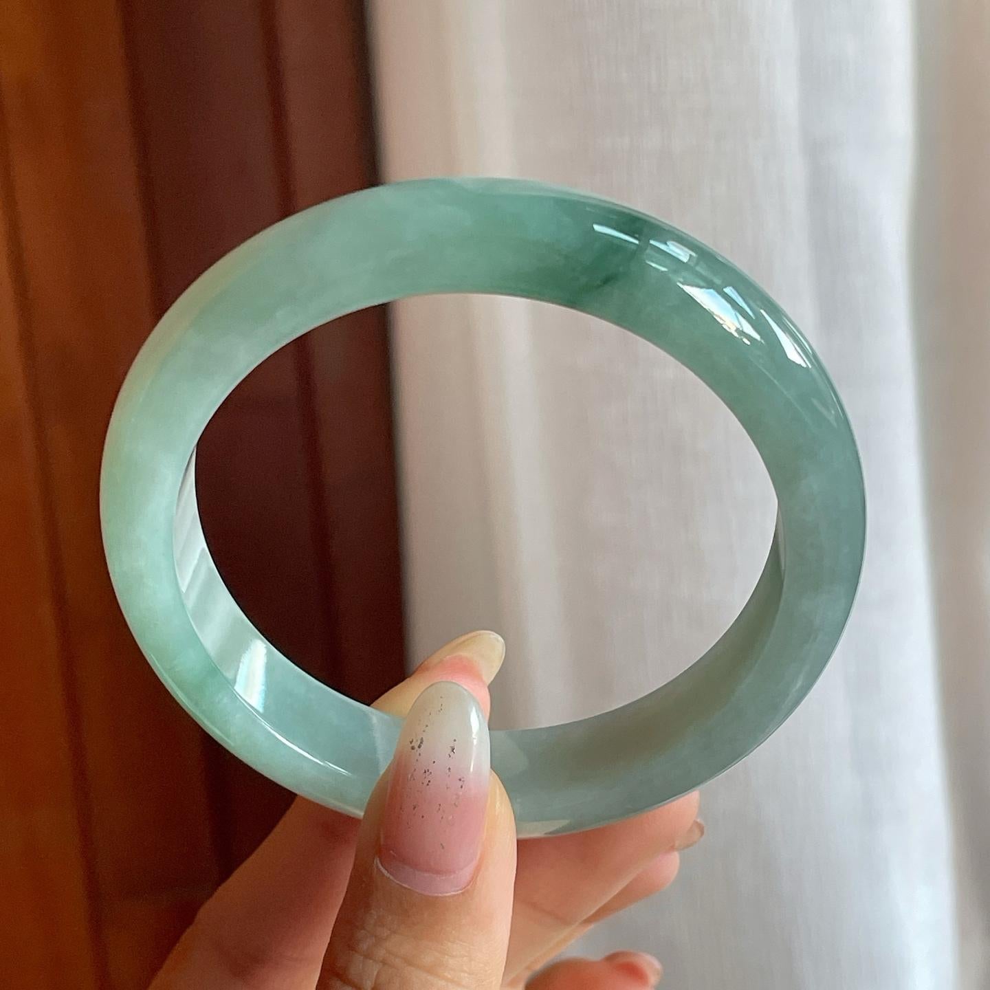 糯冰种晴底飘花翡翠平安镯（57.6mm）（yc220239）