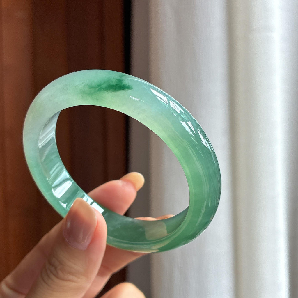 冰种湖水绿翡翠平安镯55圈（yc426817）
