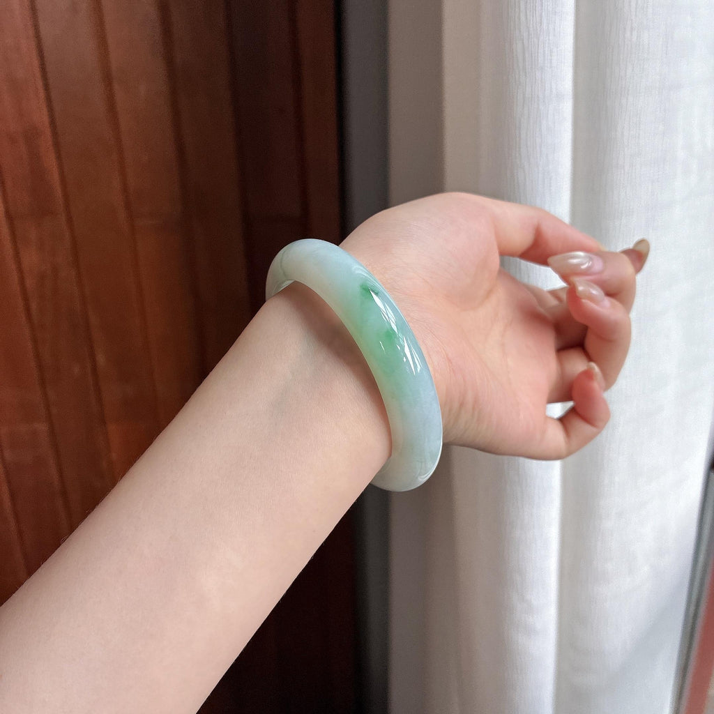 细糯种飘花正圈正圈平安镯 56圈 天然缅甸A货翡翠（yc469610）