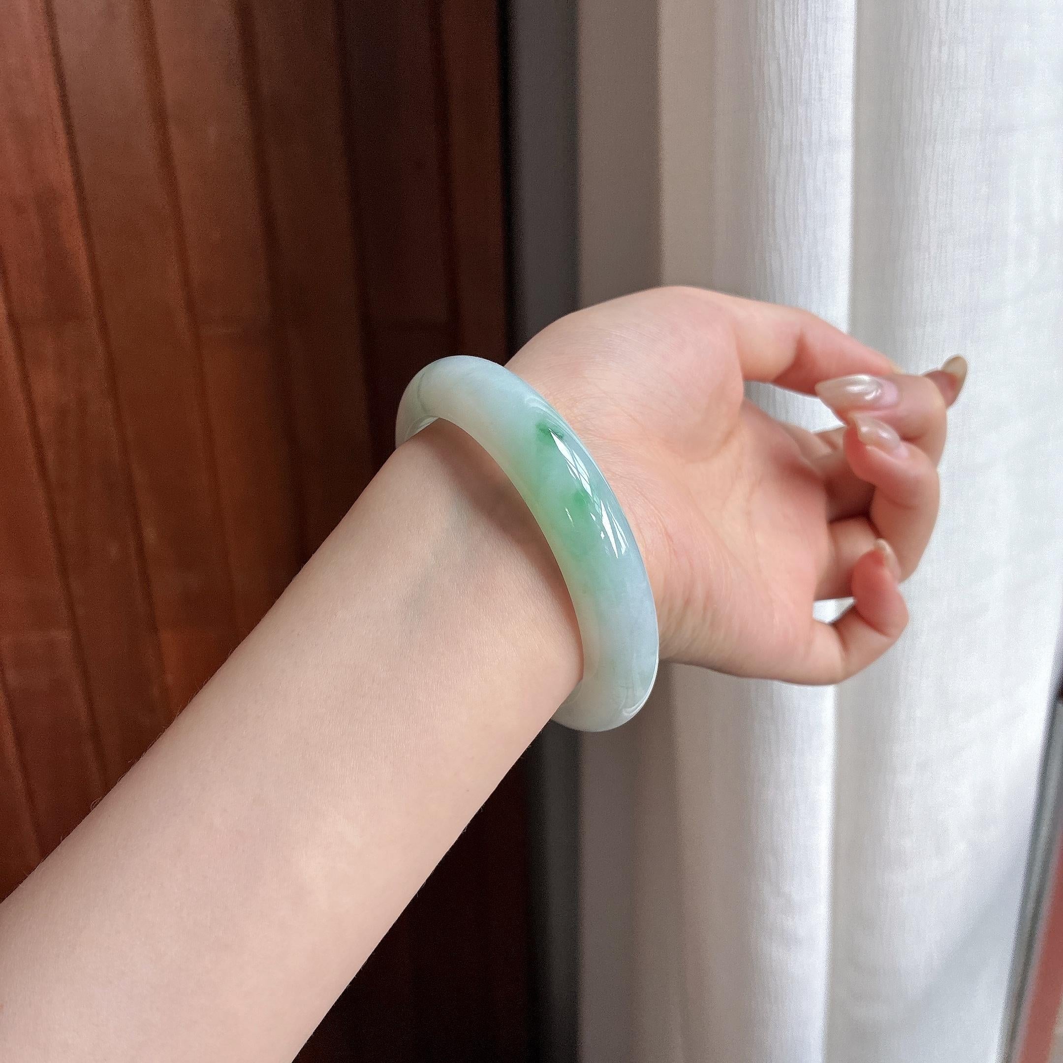 细糯种飘花正圈正圈平安镯 56圈 天然缅甸A货翡翠（yc469610）