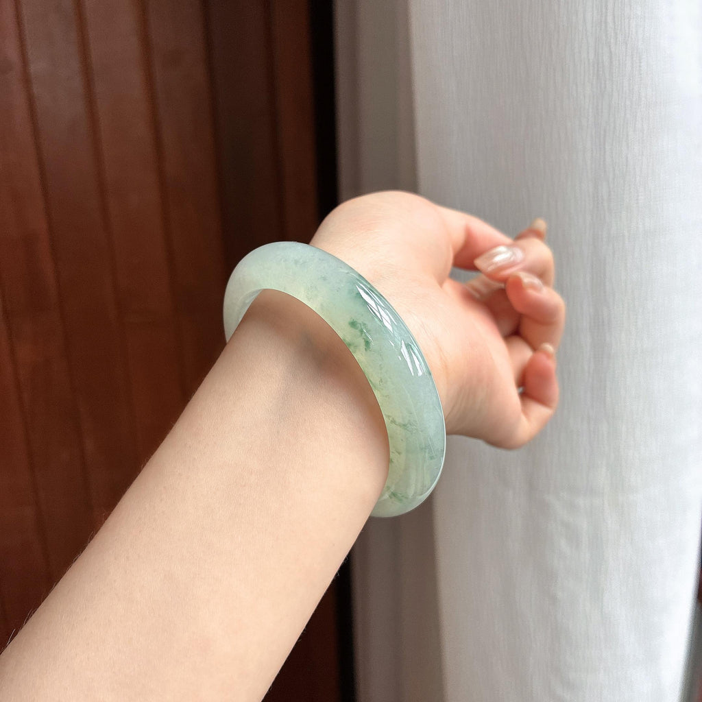 冰种飘花正圈平安镯 54圈 天然缅甸A货翡翠（yc460038）