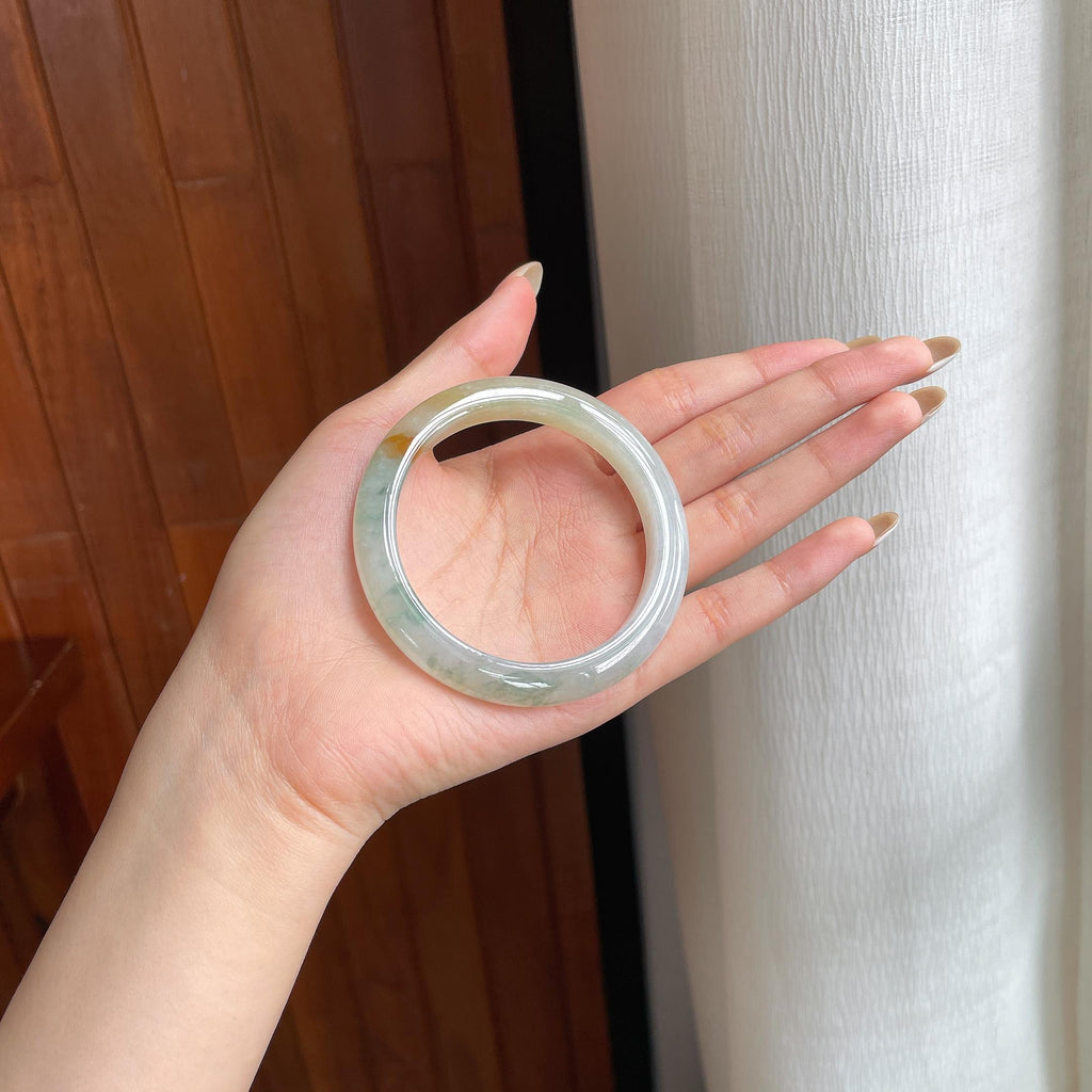 糯冰黄翡飘花特色翡翠平安镯（54mm)（yc416015）