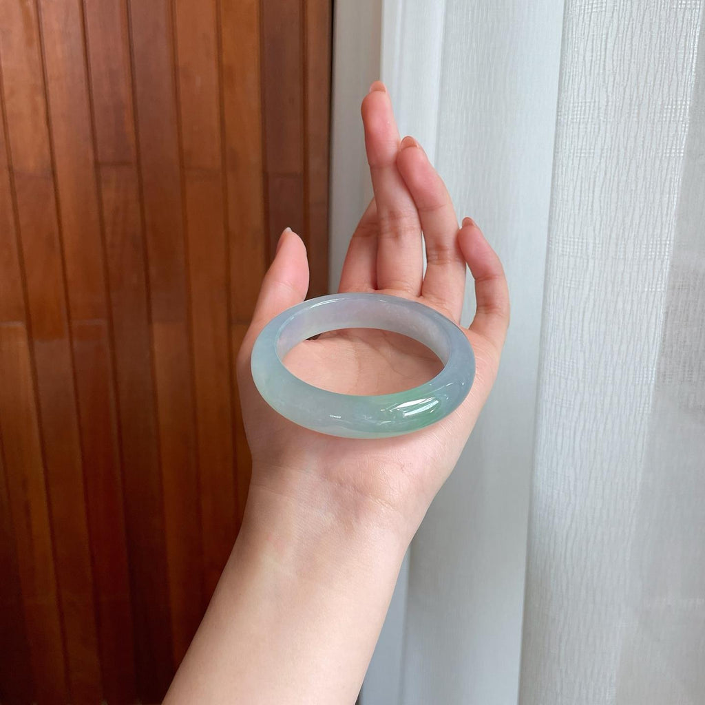 冰种淡底色翡翠平安镯（53mm)（yc342183）