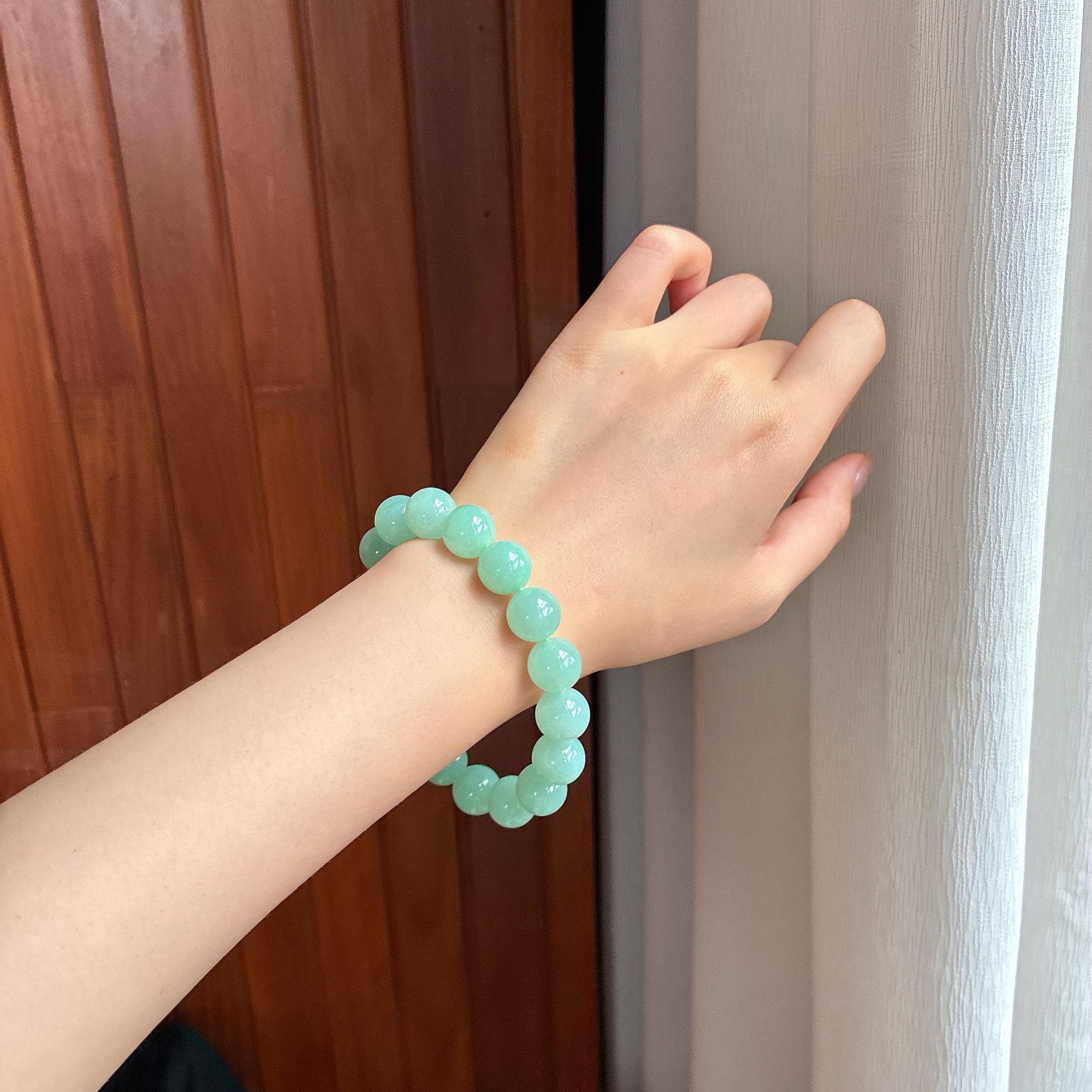 糯冰果绿翡翠珠串手串（yc436445）
