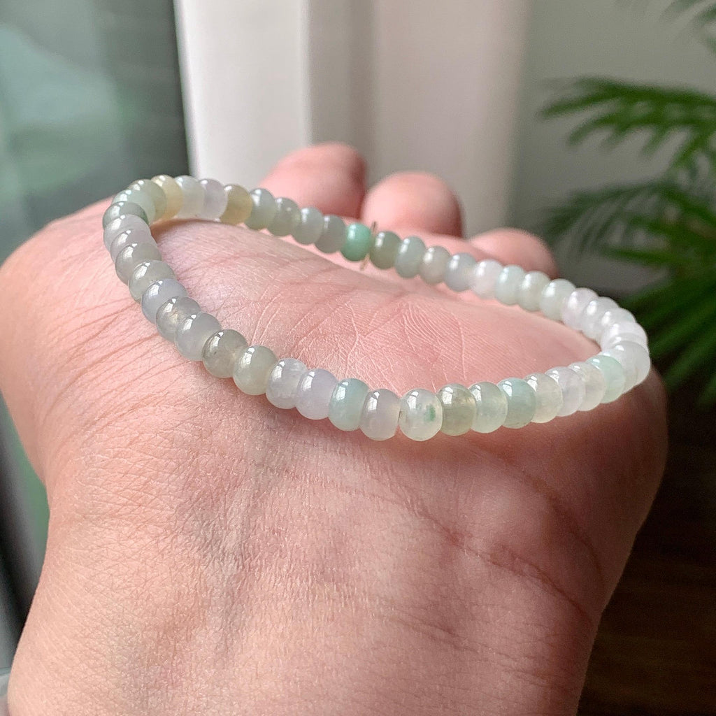 糯冰种带底色算盘珠手串  天然缅甸A货翡翠（yc430716）