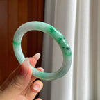 糯冰带色翡翠圆条手镯（56.5mm）（yc303130）