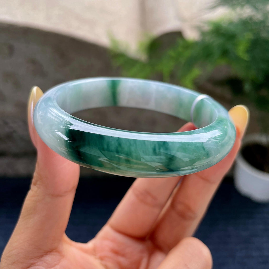 细糯种飘蓝花正圈平安镯55.9圈 天然缅甸A货翡翠（yc489152）