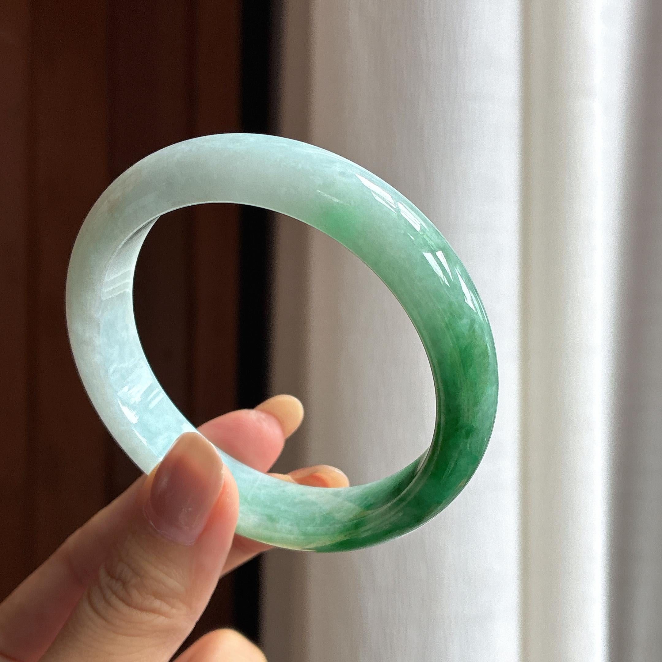细糯冰带色翡翠平安镯（58.5mm）（yc481866）