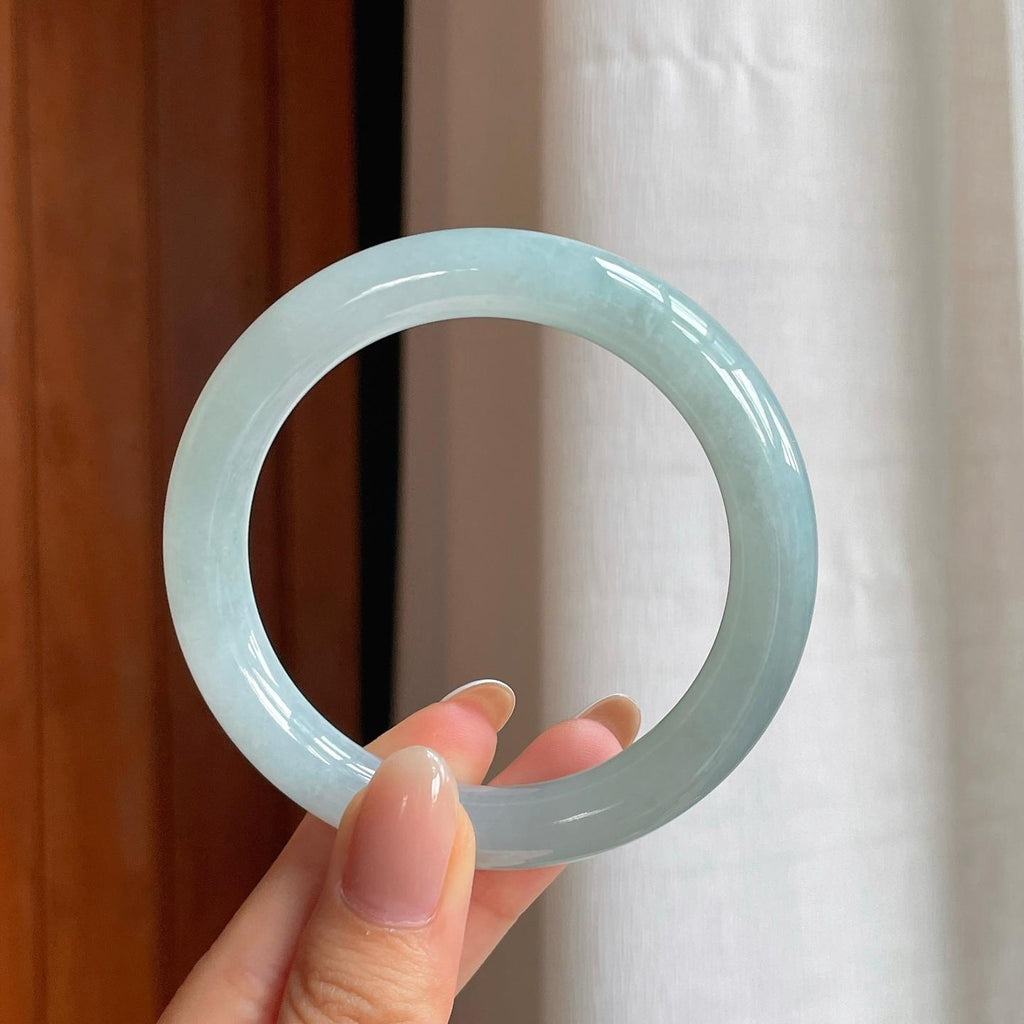 糯冰蓝晴翡翠圆条手镯（55mm)（yc378085）