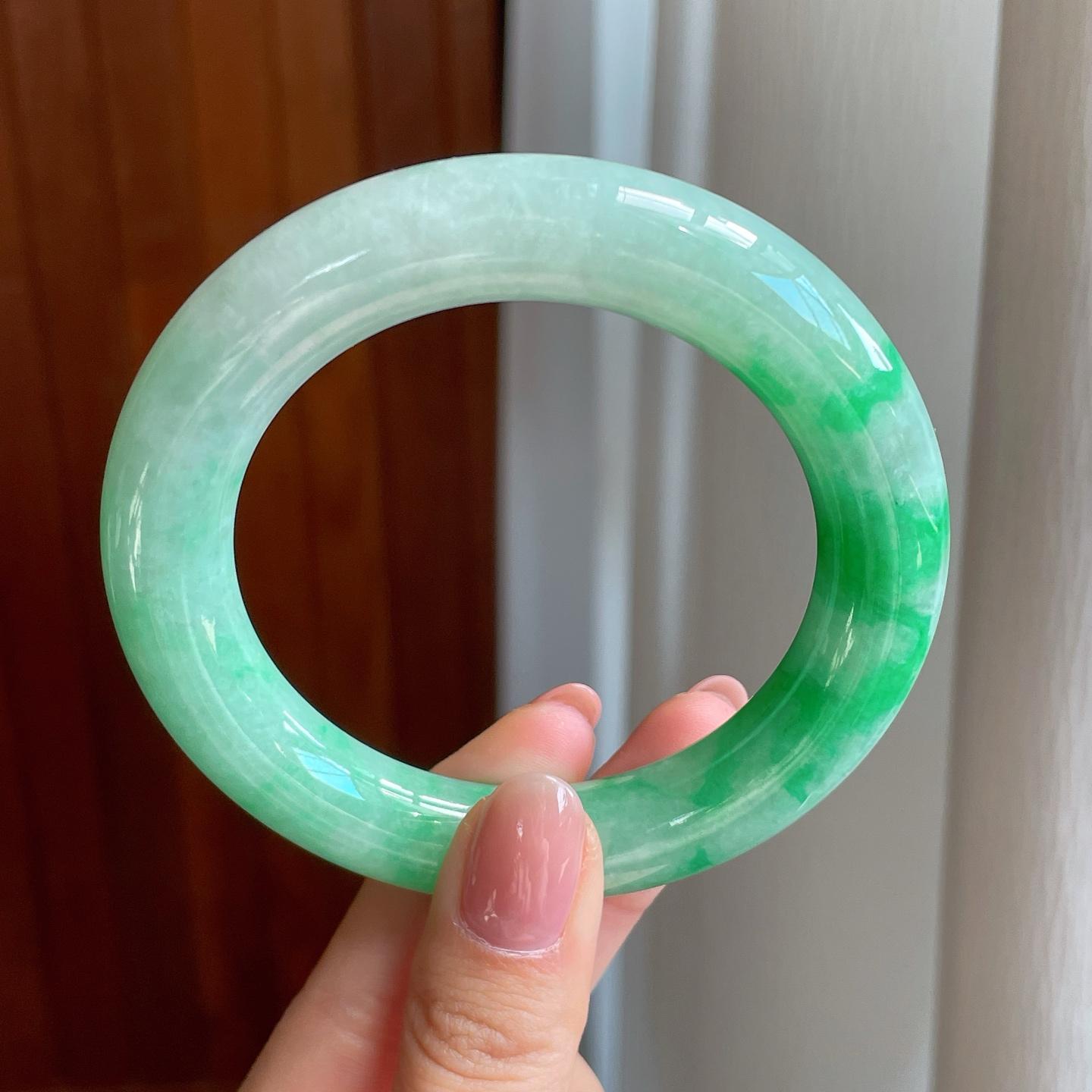 糯冰飘花翡翠圆条手镯（57mm）（yc323861）