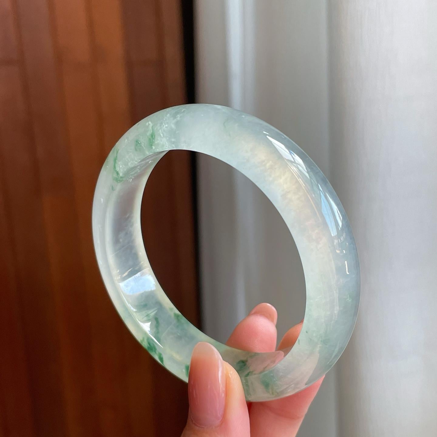 冰玻种飘花翡翠平安镯（57mm）（yc335286）