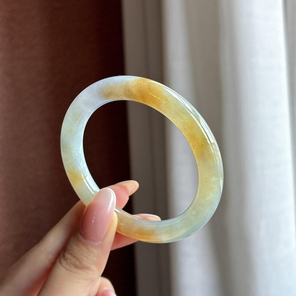 小圈口 糯冰黄翡圆条手镯 51圈（yc746499）