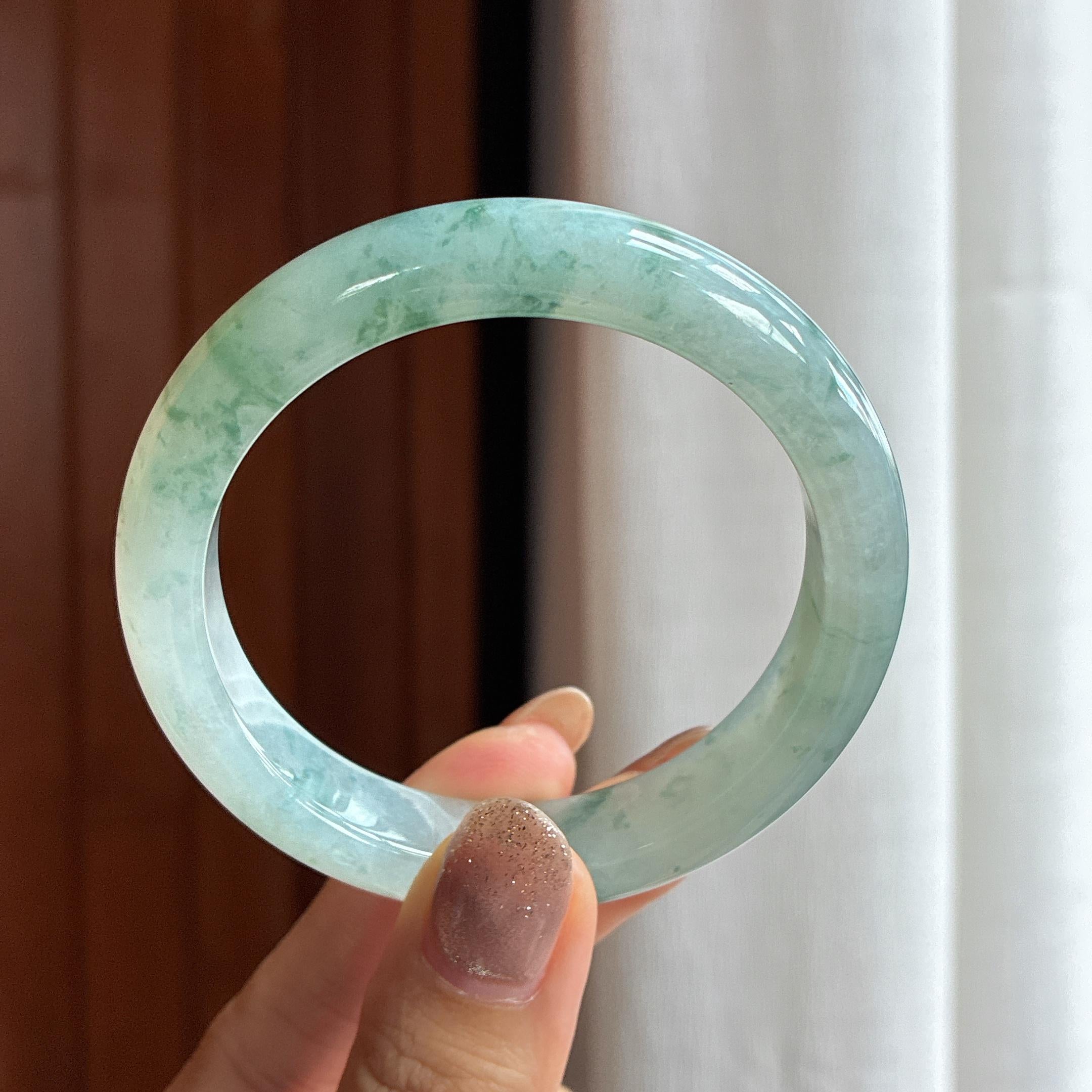 糯冰飘花正圈平安镯 54圈 天然缅甸A货翡翠（yc439780）